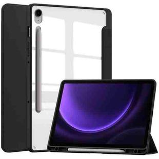 For Samsung Galaxy Tab S9 FE / S10 FE Acrylic 3-folding Smart Leather Tablet Case with Pen Slot(Black)