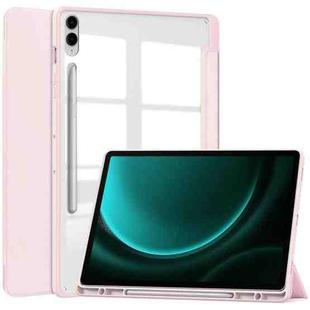 For Samsung Galaxy Tab S9 FE+ / S10+ Acrylic 3-folding Smart Leather Tablet Case with Pen Slot(Pink)