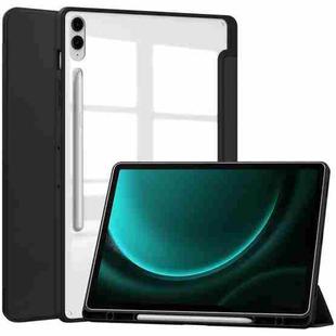For Samsung Galaxy Tab S9 FE+ / S10+ Acrylic 3-folding Smart Leather Tablet Case with Pen Slot(Black)