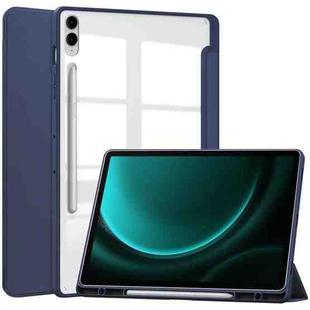 For Samsung Galaxy Tab S9 FE+ / S10+ Acrylic 3-folding Smart Leather Tablet Case with Pen Slot(Dark Blue)