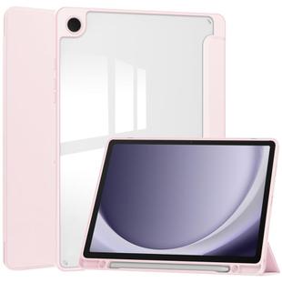 For Samsung Galaxy Tab A9+ Acrylic 3-folding Smart Leather Tablet Case with Pen Slot(Pink)