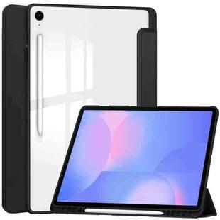 For Samsung Galaxy Tab S10 FE+ Acrylic 3-folding Smart Leather Tablet Case with Pen Slot(Black)