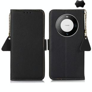For Huawei Mate 60 Pro Side-Magnetic TJ Genuine Leather RFID Phone Case(Black)