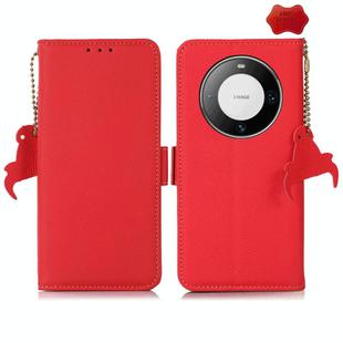 For Huawei Mate 60 Pro Side-Magnetic TJ Genuine Leather RFID Phone Case(Red)