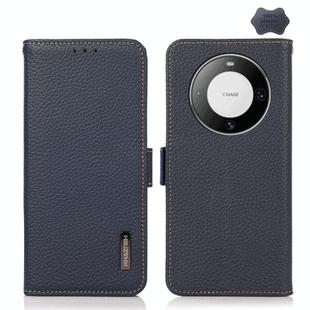 For Huawei Mate 60 KHAZNEH Side-Magnetic Litchi Genuine Leather RFID Case(Blue)
