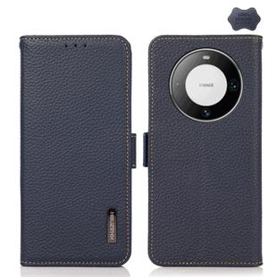 For Huawei Mate 60 Pro KHAZNEH Side-Magnetic Litchi Genuine Leather RFID Case(Blue)