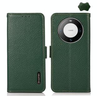 For Huawei Mate 60 Pro KHAZNEH Side-Magnetic Litchi Genuine Leather RFID Case(Green)