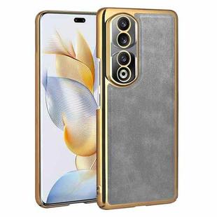 For Honor 90 Pro Electroplated Leather Texture PU + PC Phone Case(Grey)