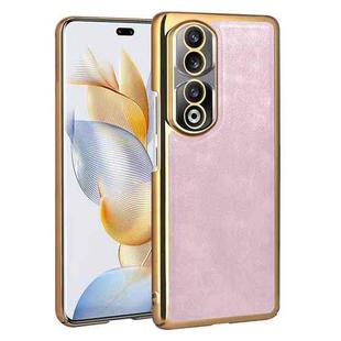 For Honor 90 Pro Electroplated Leather Texture PU + PC Phone Case(Pink)