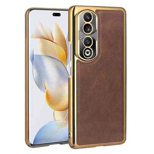 For Honor 90 Pro Electroplated Leather Texture PU + PC Phone Case(Brown)