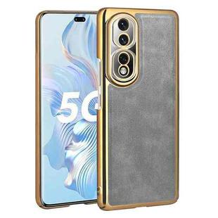 For Honor 80 Pro Electroplated Leather Texture PU + PC Phone Case(Grey)