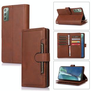 For Samsung Galaxy Note20 Wristband Card Slot Leather Phone Case(Coffee)