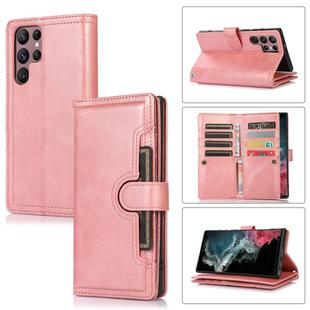 For Samsung Galaxy S22 Ultra 5G Wristband Card Slot Leather Phone Case(Rose Gold)