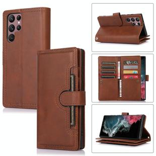 For Samsung Galaxy S22 Ultra 5G Wristband Card Slot Leather Phone Case(Coffee)