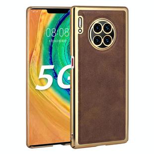 For Huawei Mate 30 Pro Electroplated Leather Texture PU + PC Phone Case(Brown)