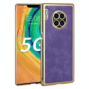 For Huawei Mate 30 Pro Electroplated Leather Texture PU + PC Phone Case(Purple)