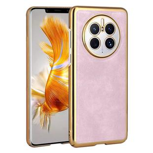 For Huawei Mate 50 Pro Electroplated Leather Texture PU + PC Phone Case(Pink)