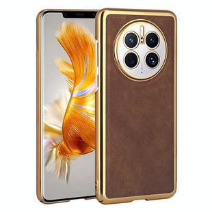 For Huawei Mate 50 Pro Electroplated Leather Texture PU + PC Phone Case(Brown)