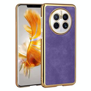 For Huawei Mate 50 Pro Electroplated Leather Texture PU + PC Phone Case(Purple)