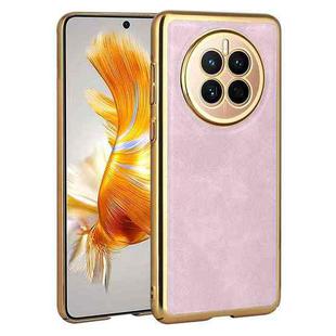 For For Huawei Mate 50 Electroplated Leather Texture PU + PC Phone Case(Pink)