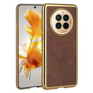 For For Huawei Mate 50 Electroplated Leather Texture PU + PC Phone Case(Brown)