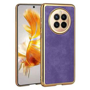 For For Huawei Mate 50 Electroplated Leather Texture PU + PC Phone Case(Purple)