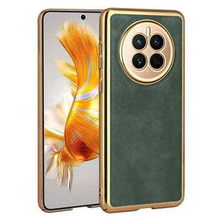 For For Huawei Mate 50 Electroplated Leather Texture PU + PC Phone Case(Green)