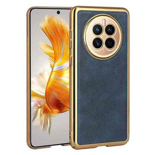For For Huawei Mate 50 Electroplated Leather Texture PU + PC Phone Case(Blue)