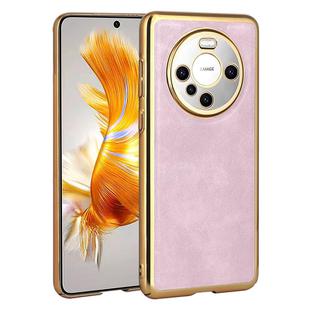 For Huawei Mate 60 Pro Electroplated Leather Texture PU + PC Phone Case(Pink)