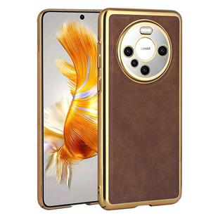 For Huawei Mate 60 Pro Electroplated Leather Texture PU + PC Phone Case(Brown)