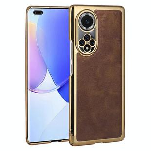 For Huawei nova 9 Pro Electroplated Leather Texture PU + PC Phone Case(Brown)