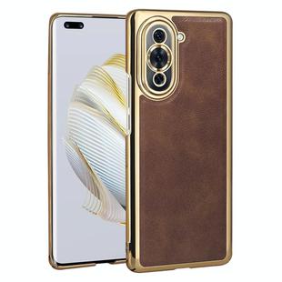 For Huawei nova 10 Pro Electroplated Leather Texture PU + PC Phone Case(Brown)