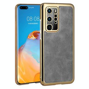 For Huawei P40 Pro Electroplated Leather Texture PU + PC Phone Case(Grey)