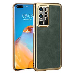 For Huawei P40 Pro Electroplated Leather Texture PU + PC Phone Case(Green)