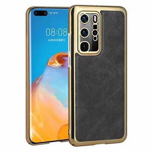 For Huawei P40 Pro Electroplated Leather Texture PU + PC Phone Case(Black)