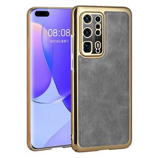 For Huawei P40 Pro+ Electroplated Leather Texture PU + PC Phone Case(Grey)