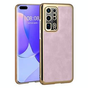 For Huawei P40 Pro+ Electroplated Leather Texture PU + PC Phone Case(Pink)