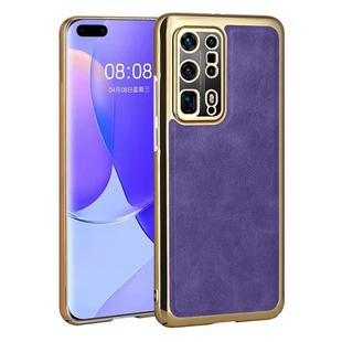 For Huawei P40 Pro+ Electroplated Leather Texture PU + PC Phone Case(Purple)
