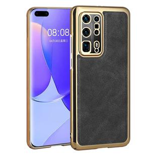 For Huawei P40 Pro+ Electroplated Leather Texture PU + PC Phone Case(Black)
