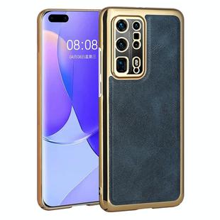 For Huawei P40 Pro+ Electroplated Leather Texture PU + PC Phone Case(Blue)