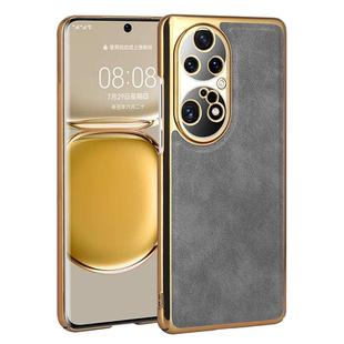 For Huawei P50 Pro Electroplated Leather Texture PU + PC Phone Case(Grey)