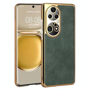 For Huawei P50 Pro Electroplated Leather Texture PU + PC Phone Case(Green)