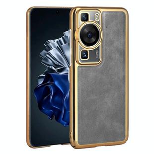 For Huawei P60 Electroplated Leather Texture PU + PC Phone Case(Grey)
