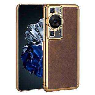 For Huawei P60 Electroplated Leather Texture PU + PC Phone Case(Brown)