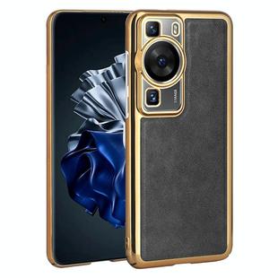 For Huawei P60 Electroplated Leather Texture PU + PC Phone Case(Black)