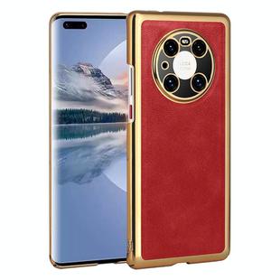 For Huawei Mate 40 Pro Electroplated Leather Texture PU + PC Phone Case(Red)