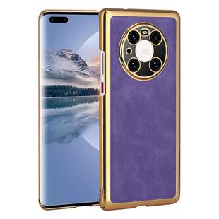 For Huawei Mate 40 Pro Electroplated Leather Texture PU + PC Phone Case(Purple)