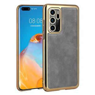 For Huawei P40 Electroplated Leather Texture PU + PC Phone Case(Grey)