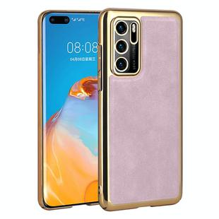 For Huawei P40 Electroplated Leather Texture PU + PC Phone Case(Pink)