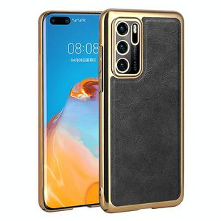 For Huawei P40 Electroplated Leather Texture PU + PC Phone Case(Black)